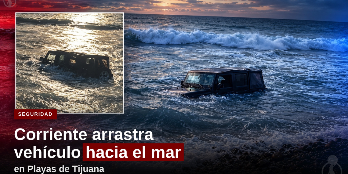 Corriente arrastra vehículo hacia el mar en Playas de Tijuana