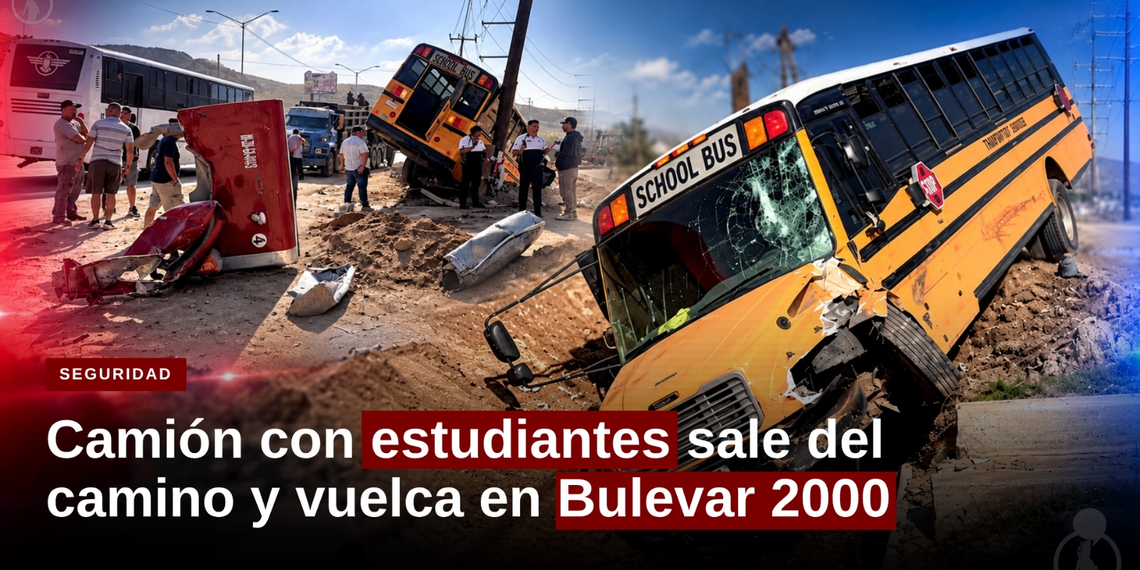 Camión con estudiantes sale del camino y vuelca en bulevar 2000