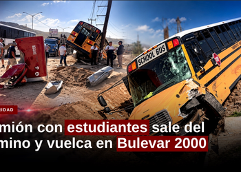 Camión con estudiantes sale del camino y vuelca en bulevar 2000