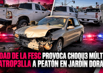 Unidad de la FESC provoca choque múltiple y atropella a peatón en Jardín Dorado