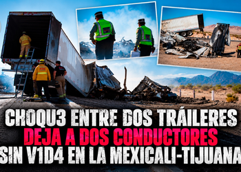 Choque entre dos tráileres deja a dos conductores sin vida en la Mexicali-Tijuana
