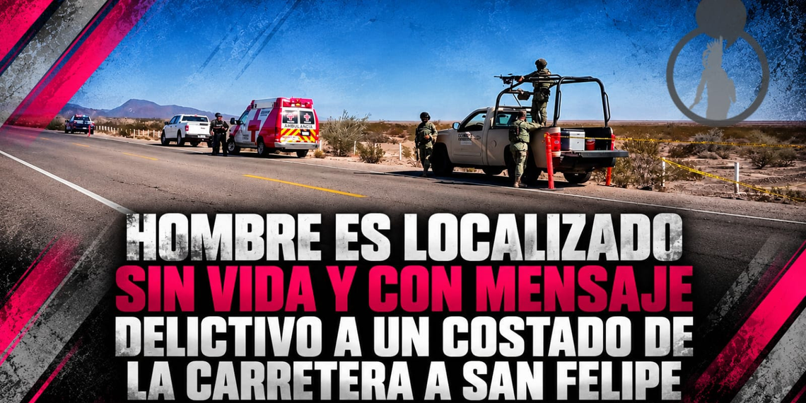 Hombre es localizado sin vida y con mensaje delictivo a un costado de la carretera a San Felipe